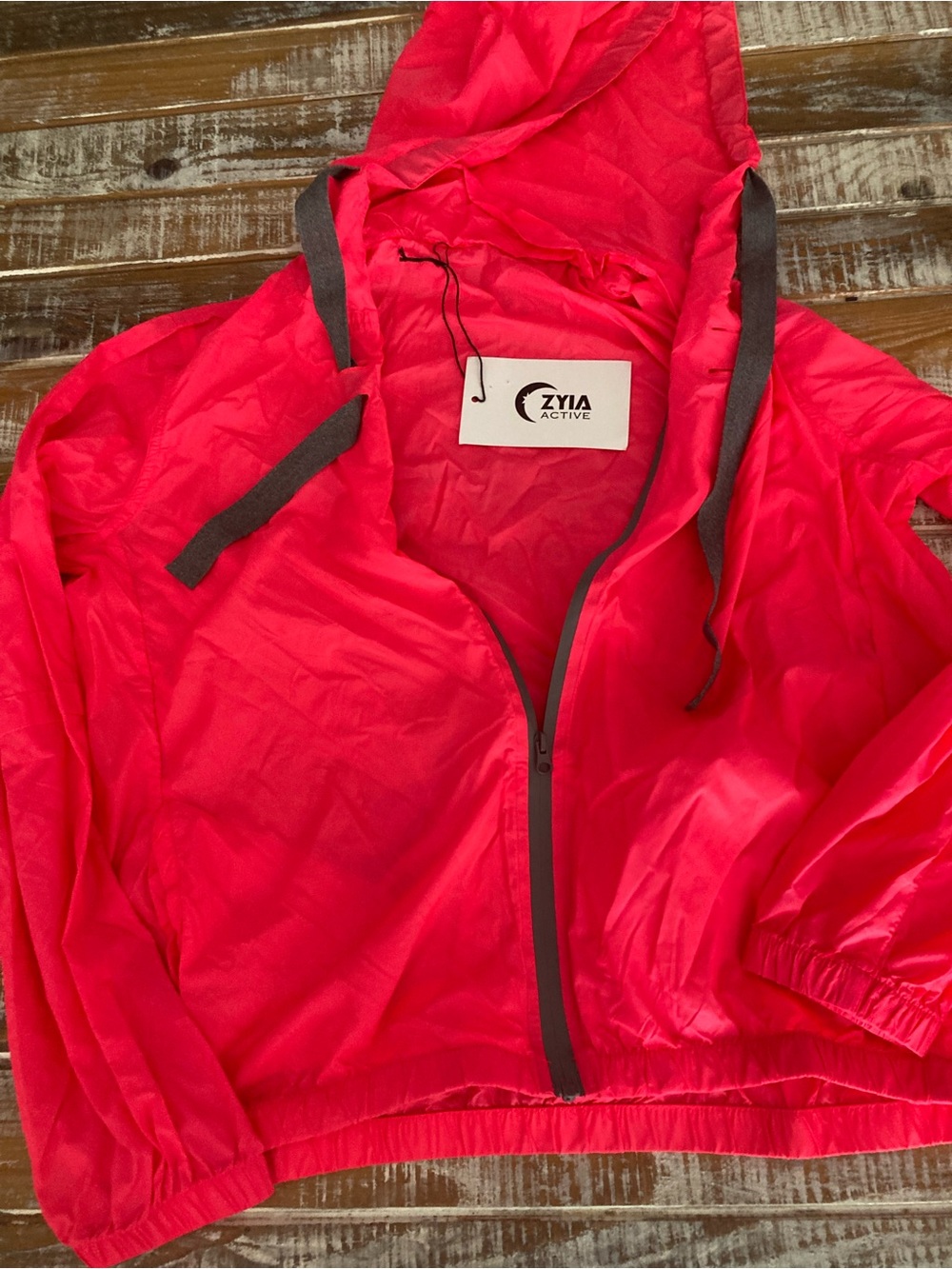 ZYIA Active Women's Red Hooded Windbreaker Rain Jacket